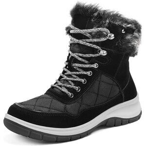 Women's Black Waterproof Insulated Snow Boots Lace-Up Winter Booties